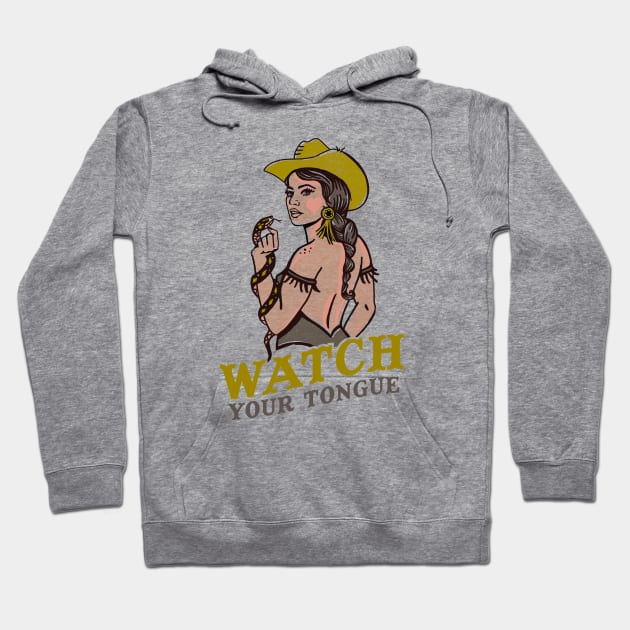 Watch Your Tongue: Sassy & Sexy Western Pinup Girl & Snake Hoodie by The Whiskey Ginger